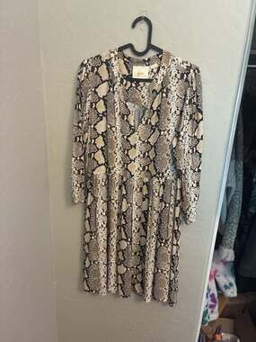 Maeve by Anthropologie Juno Snakeskin Print Long Sleeve Tiered Dress